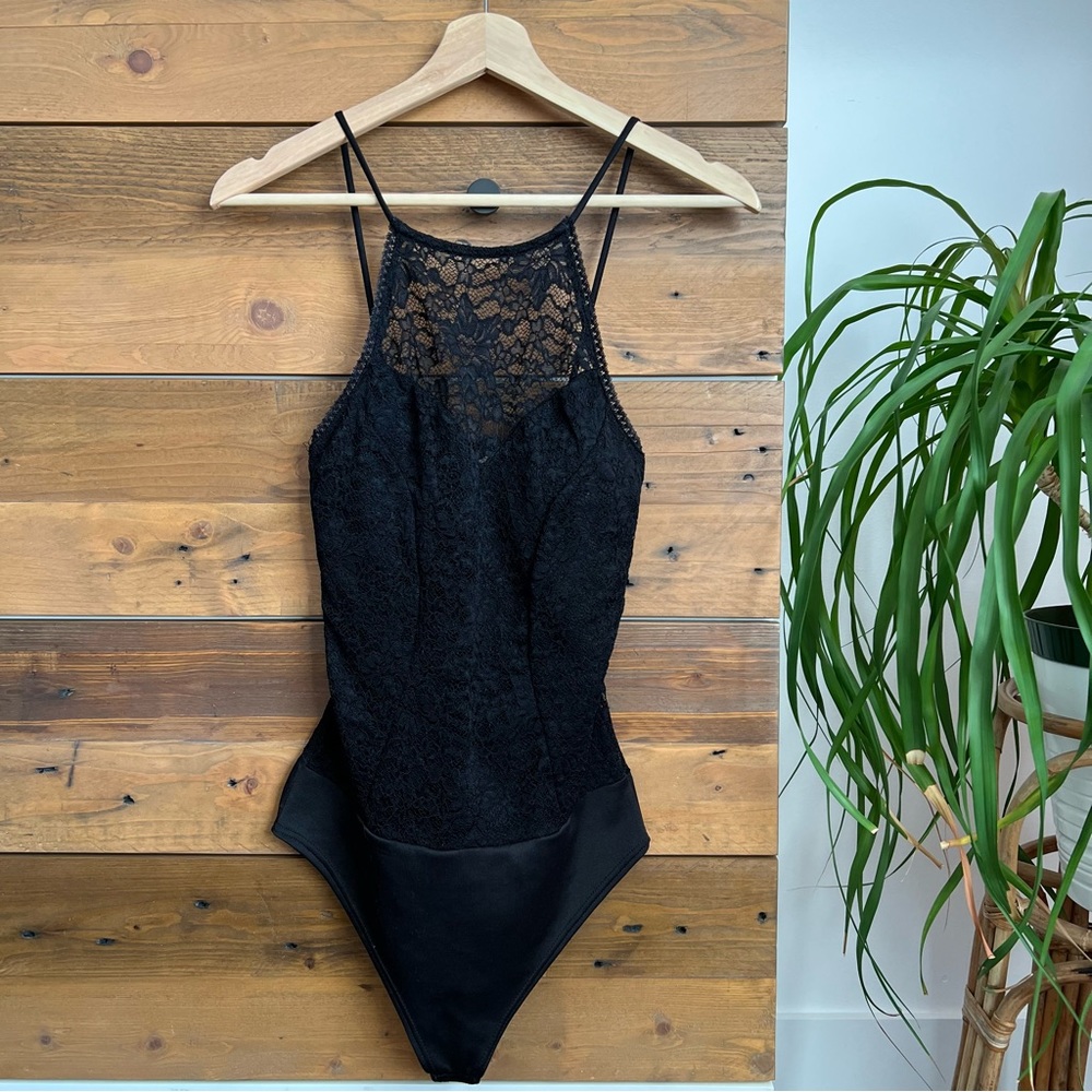 Black Lace High Neck Bodysuit